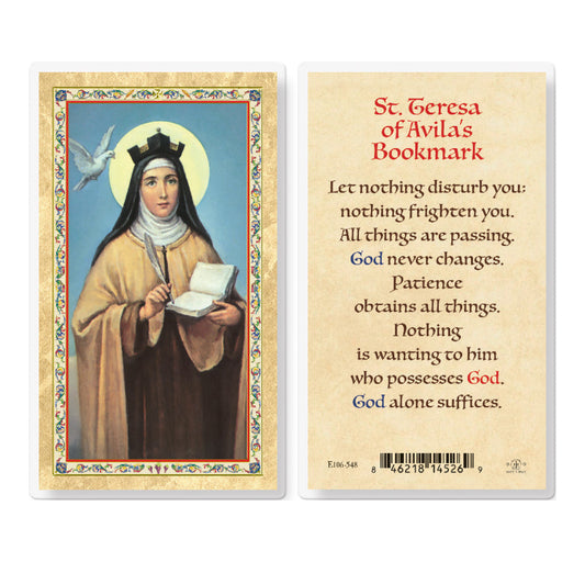 St. Teresa of Avila - Bookmark Gold-Stamped Laminated Catholic Prayer Holy Card with Prayer on Back, Pack of 25