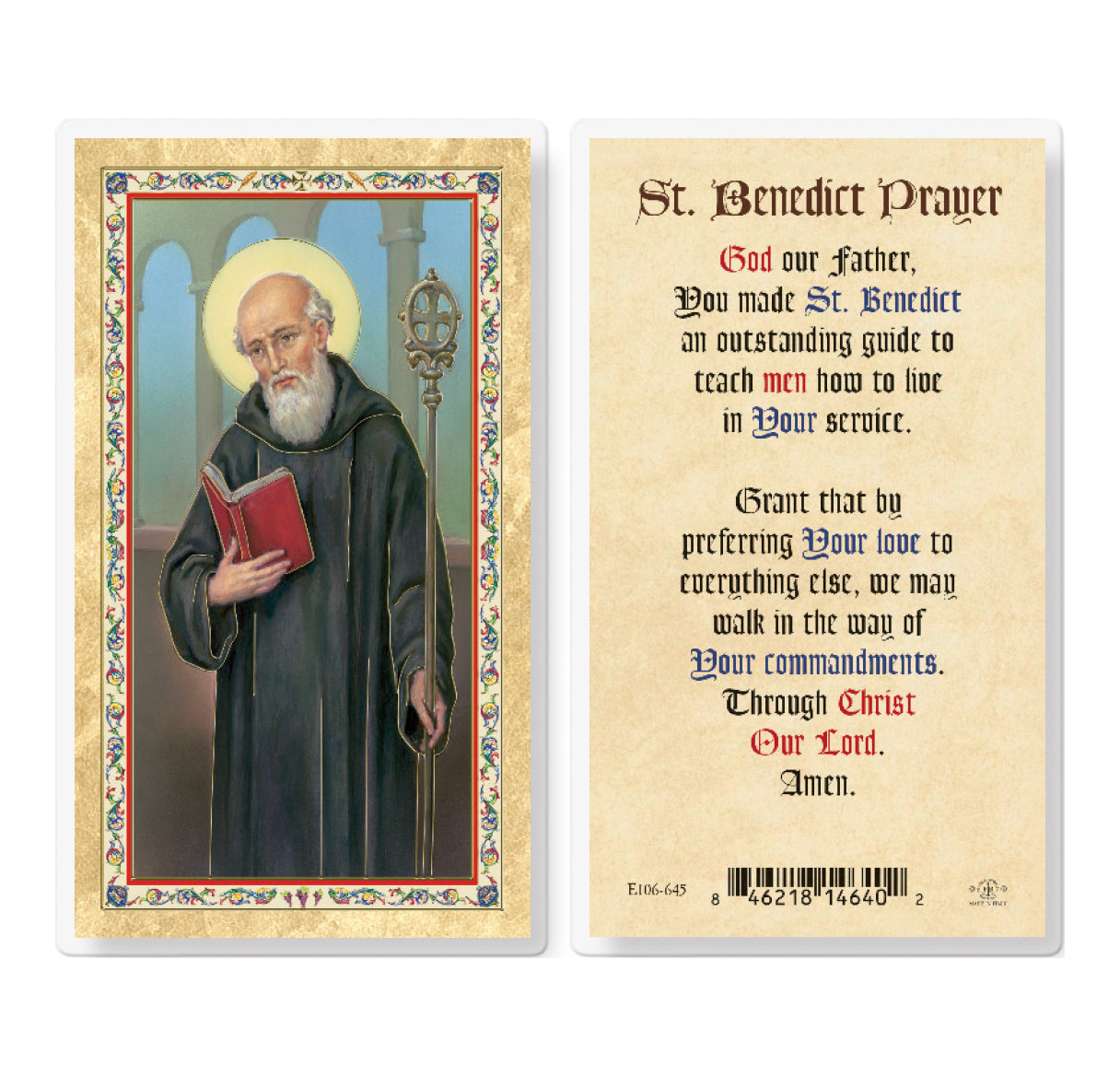 St. Benedict - God Our Father Gold-Stamped Laminated Catholic Prayer Holy Card with Prayer on Back, Pack of 25