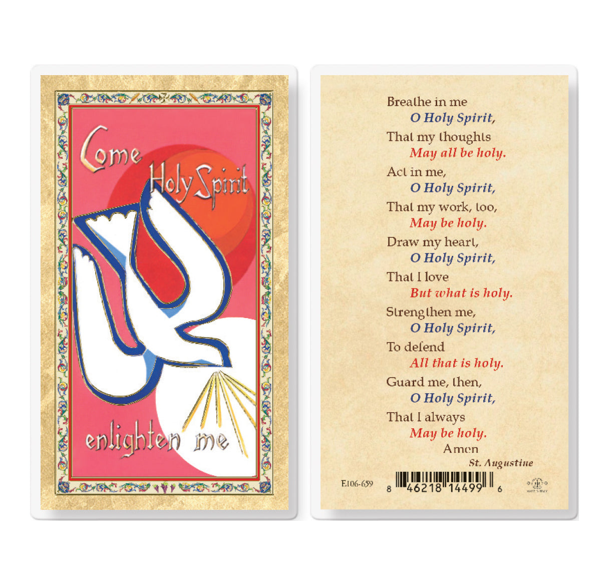 Confirmation - Holy Spirit Breath Gold-Stamped Laminated Catholic Prayer Holy Card with Prayer on Back, Pack of 25
