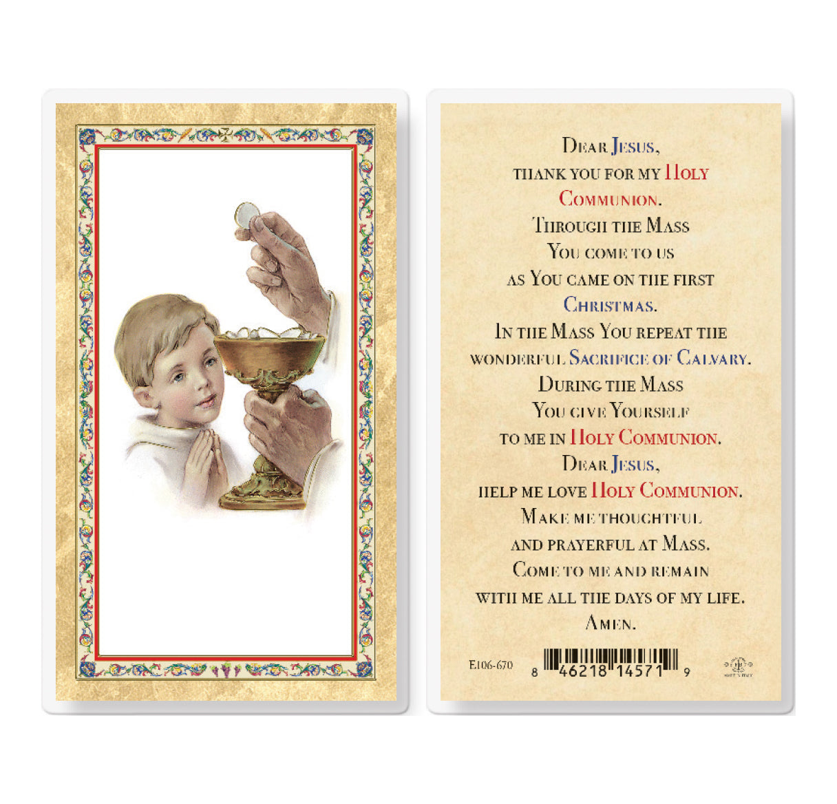 Communion Boy - Popular Prayer Gold-Stamped Holy Card Pack