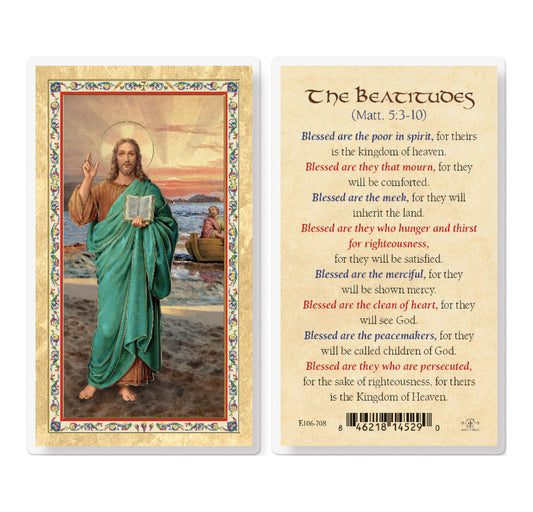 The Beatitudes - Christ Blessing Gold-Stamped Holy Card Pack of 25