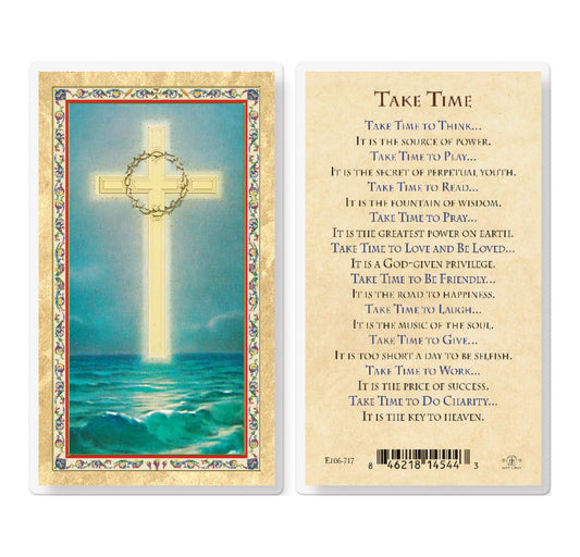 Take Time - Cross on the Ocean Gold-Stamped Holy Card Pack of 25