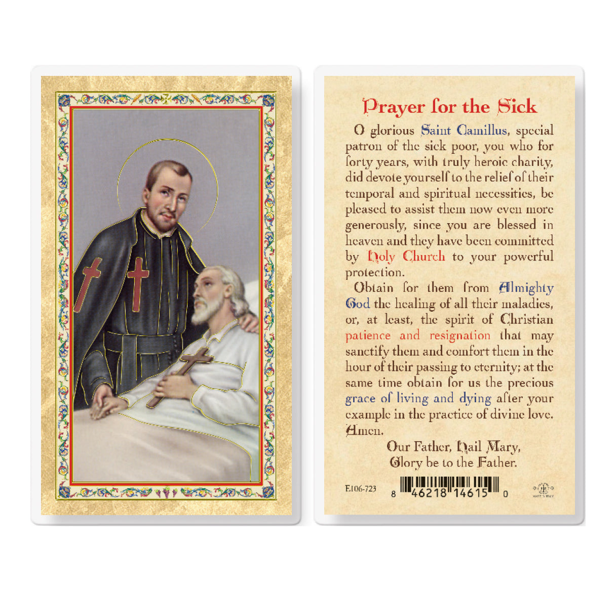 Prayer for the Sick - Christ Gold-Stamped Laminated Catholic Prayer Holy Card with Prayer on Back, Pack of 25