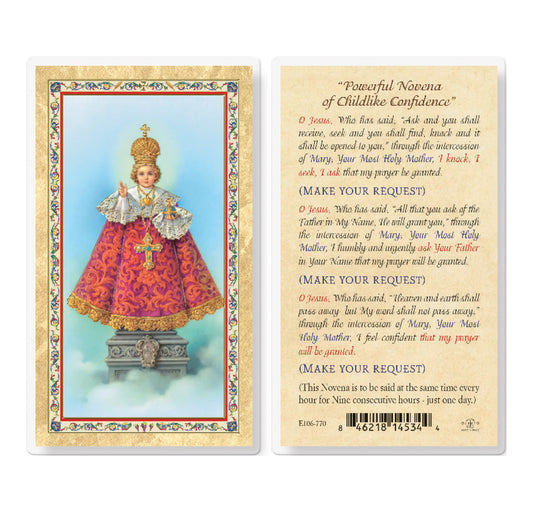 Infant of Prague - Novena Prayer Gold-Stamped Holy Card