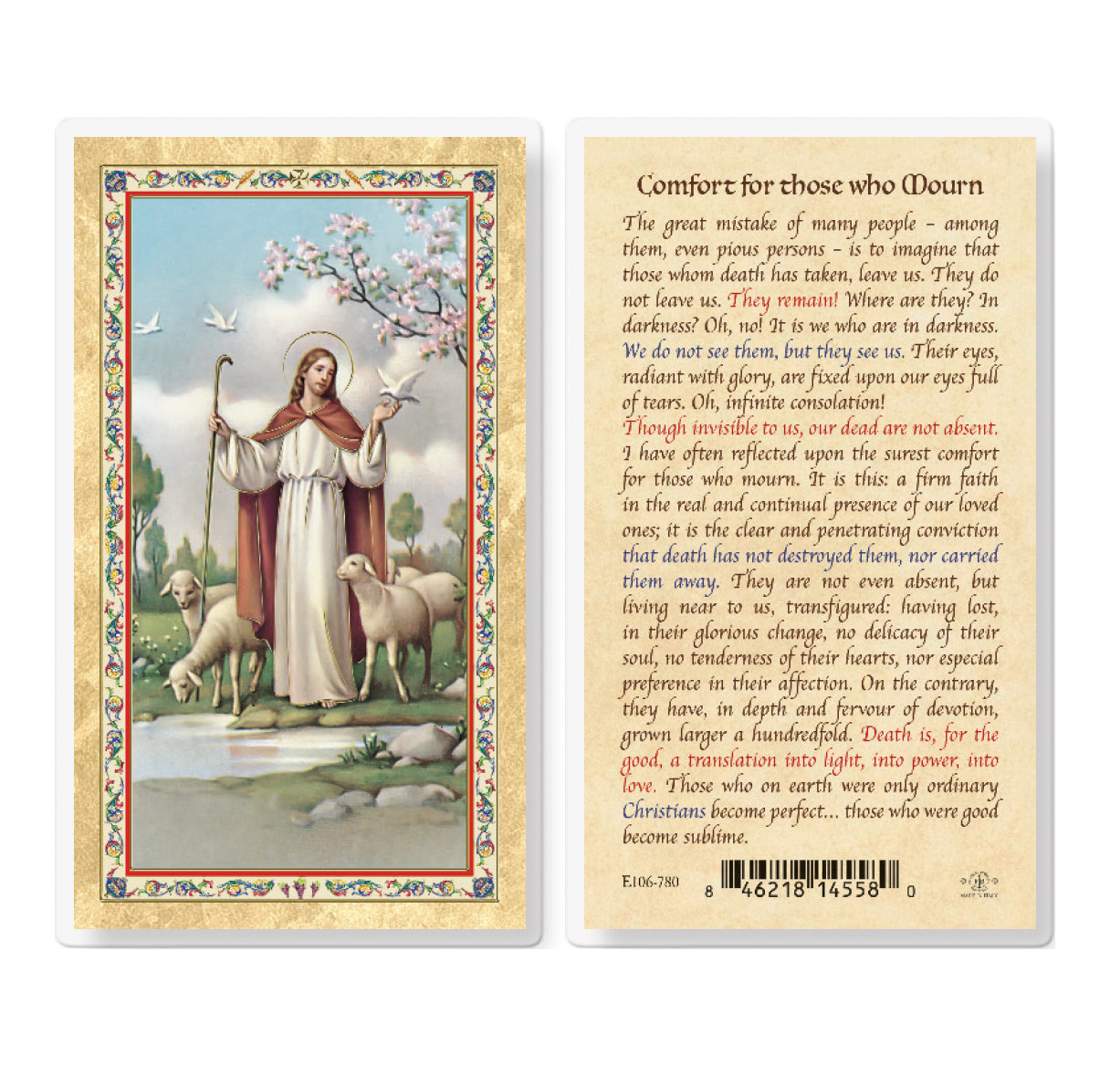 Comfort for Those Who Mourn Gold-Stamped Laminated Catholic Prayer Holy Card with Prayer on Back, Pack of 25