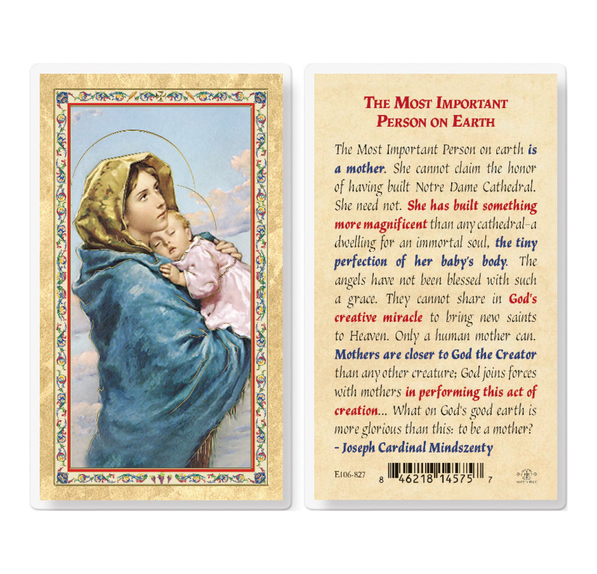 Most Important Person on Earth Gold-Stamped Laminated Catholic Prayer Holy Card with Prayer on Back, Pack of 25