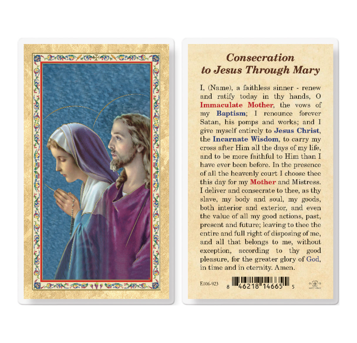 Consecration to Jesus Through Mary Gold-Stamped Holy Cards