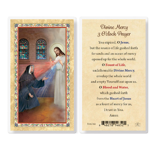 Divine Mercy 3 O'clock Prayer Gold-Stamped Laminated Holy Card Pack of 25
