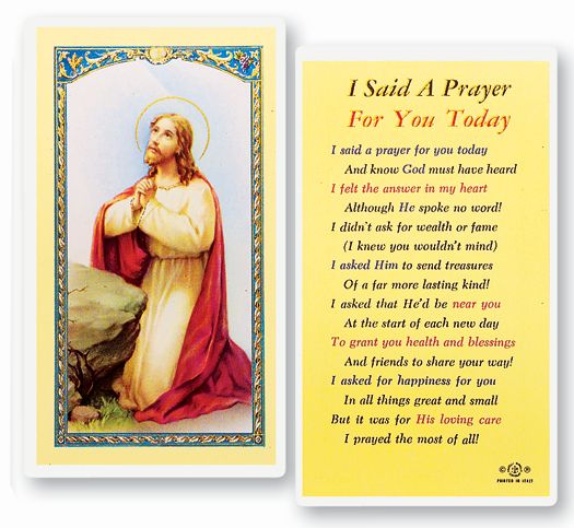 I Said a Prayer for You Today Laminated Catholic Card Pack of 25