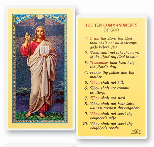 Ten Commandments Laminated Catholic Prayer Holy Card with Prayer on Back, Pack of 25