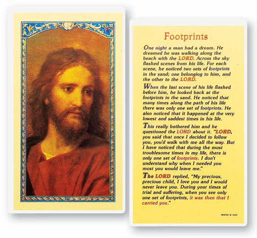 Footprints Laminated Catholic Prayer Holy Card Pack of 25