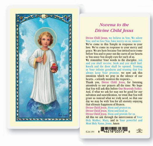 Novena to the Divine Child Jesus Laminated Catholic Prayer Holy Card with Prayer on Back, Pack of 25