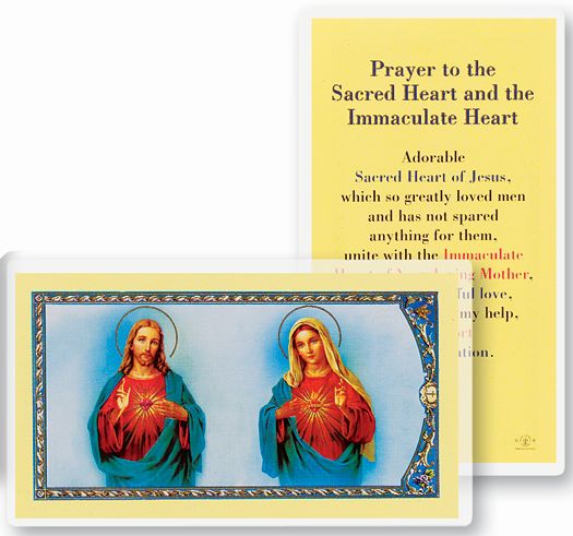 Sacred Heart of Jesus and the Immaculate Heart of Mary Laminated Holy Card Pack of 25