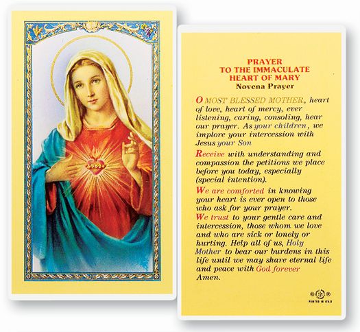 Immaculate Heart of Mary Novena Laminated Catholic Prayer Holy Card with Prayer on Back, Pack of 25