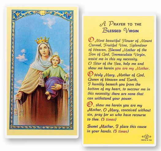 Our Lady of Mount Carmel Laminated Catholic Prayer Holy Card