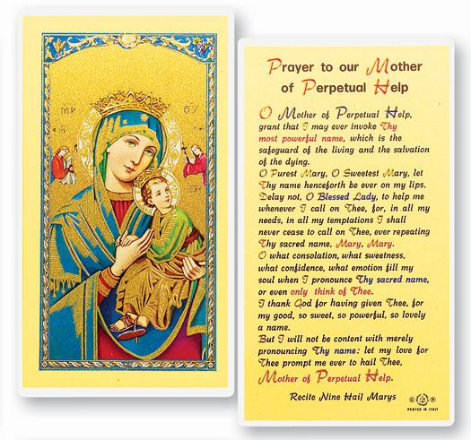 Our Lady of Perpetual Help Laminated Catholic Prayer Holy Card with Prayer on Back, Pack of 25