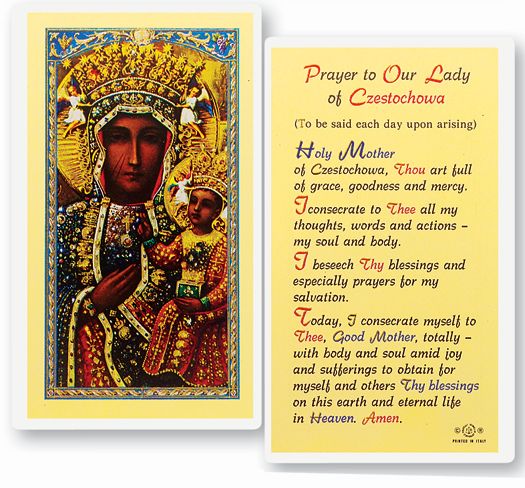 Our Lady of Czestochowa Laminated Catholic Prayer Holy Card Pack of 25