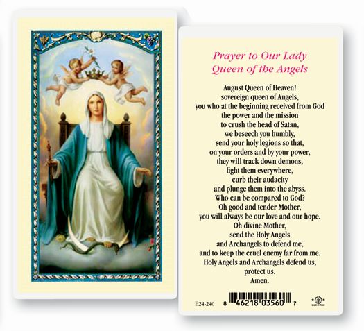 Our Lady Queen of Angels Laminated Catholic Prayer Holy Card Pack of 25