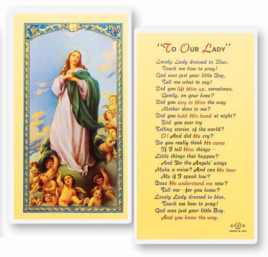 Lovely Lady Dress in Blue Laminated Holy Card Pack of 25