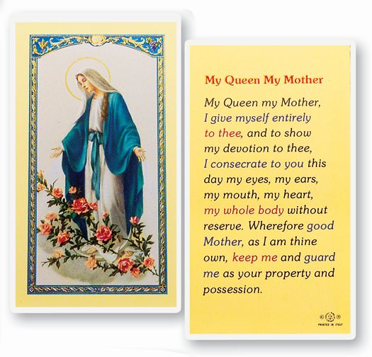 My Queen My Mother Laminated Catholic Prayer Holy Card Pack of 25