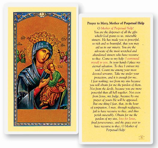 Mother of Perpetual Help Laminated Catholic Prayer Holy Card with Prayer on Back, Pack of 25