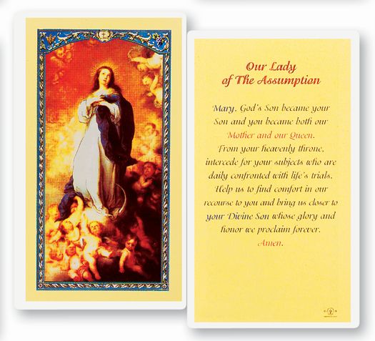 Our Lady of the Assumption Laminated Catholic Prayer Holy Card with Prayer on Back, Pack of 25