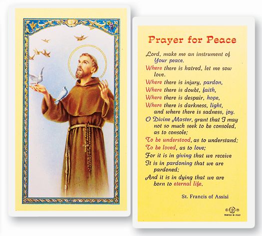 Saint Francis Prayer for Peace Laminated Holy Card Pack of 25