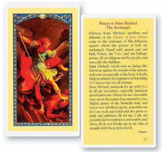 Saint Michael Laminated Catholic Prayer Holy Card with Prayer on Back, Pack of 25