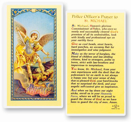 Saint Michael Policeman's Prayer Laminated Catholic Prayer Holy Card with Prayer on Back, Pack of 25