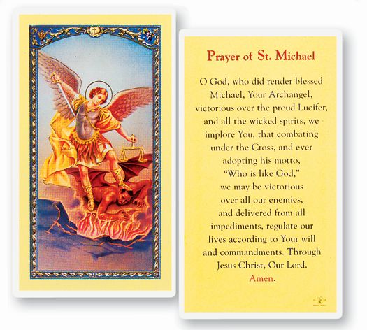 Saint Michael Laminated Catholic Prayer Holy Card with Prayer on Back, Pack of 25