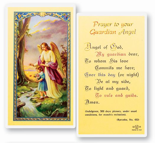 Guardian Angel Girl Laminated Catholic Prayer Holy Card with Prayer on Back, Pack of 25