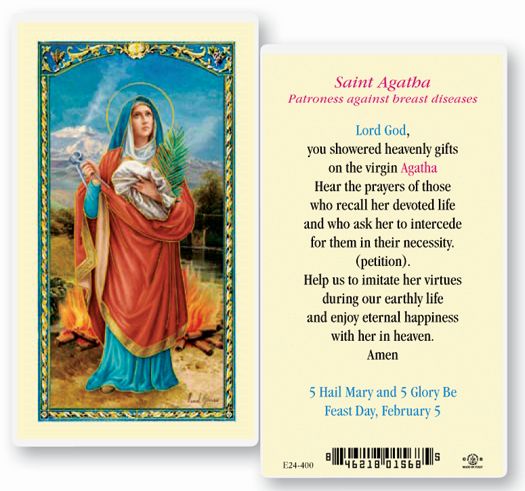 Saint Agatha Prayer Laminated Catholic Prayer Holy Card with Prayer on Back, Pack of 25