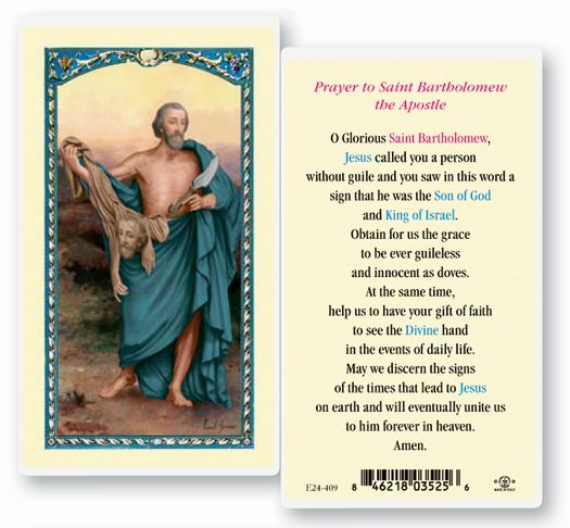 Saint Bartholomew Laminated Catholic Prayer Holy Card Pack of 25