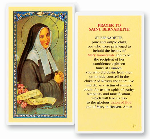 Saint Bernadette Laminated Catholic Prayer Holy Card with Prayer on Back, Pack of 25
