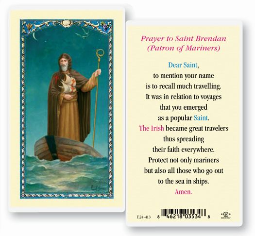 Saint Brendan Laminated Catholic Prayer Holy Card with Prayer on Back, Pack of 25