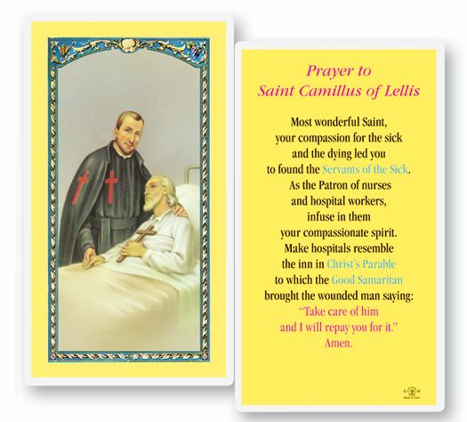 Saint Camillus Laminated Catholic Prayer Holy Card Pack of 25