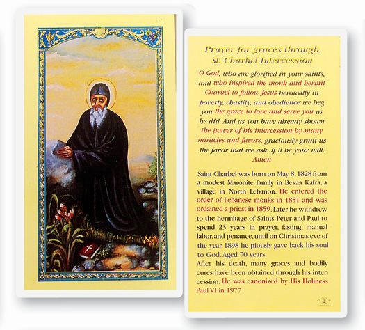 Saint Charbel Laminated Catholic Prayer Holy Card Pack of 25