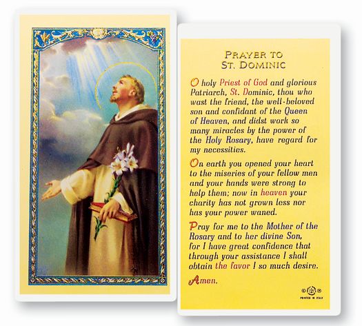 Prayer to Saint Dominic Laminated Catholic Holy Card Pack of 25