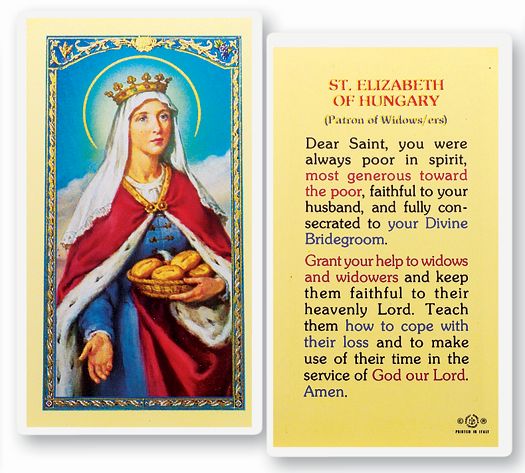 Saint Elizabeth of Hungary for Widows and Widowers Laminated Catholic Prayer Holy Card with Prayer on Back, Pack of 25