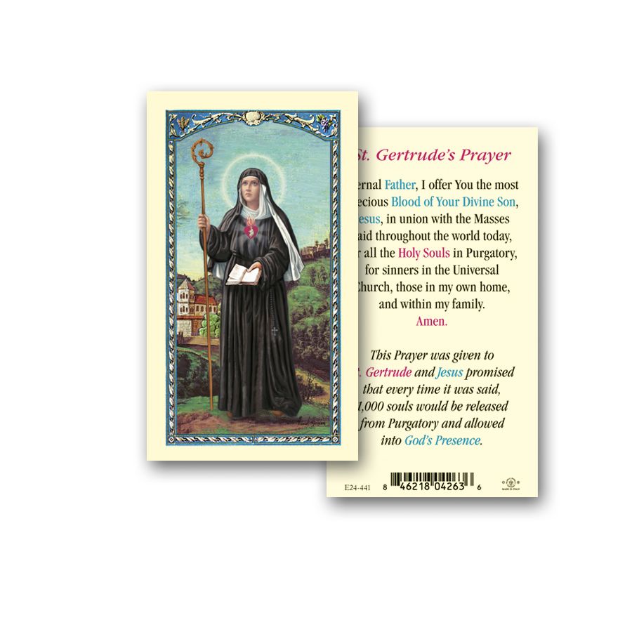 Saint Gertrude Laminated Catholic Prayer Holy Card with Prayer on Back, Pack of 25