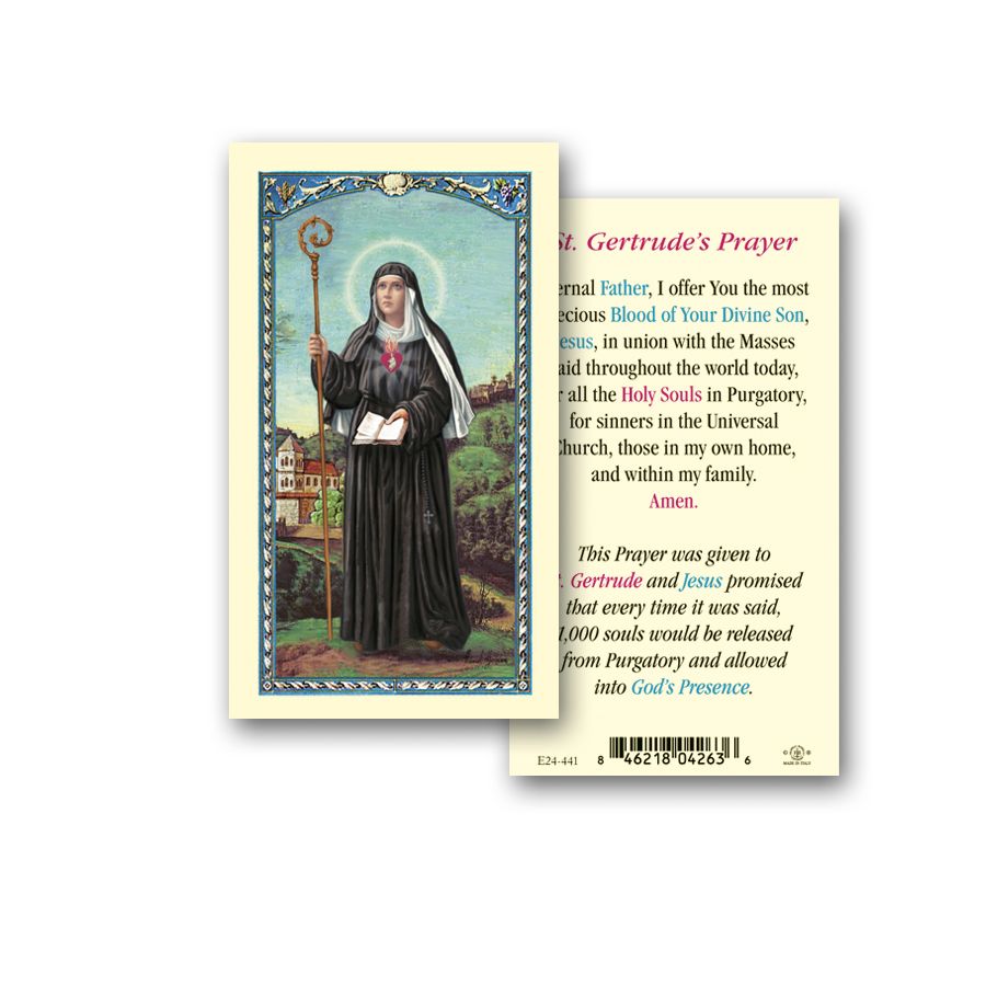 Saint Gertrude Laminated Catholic Prayer Holy Card Pack of 25