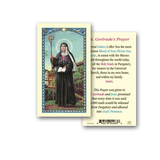 Saint Gertrude Laminated Catholic Prayer Holy Card Pack of 25