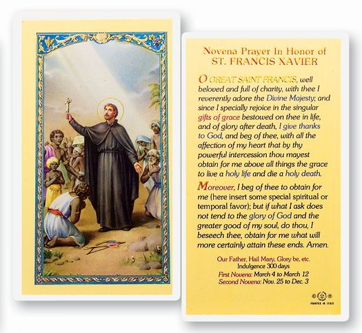 Saint Francis Xavier Novena Prayer Laminated Catholic Holy Card Pack of 25