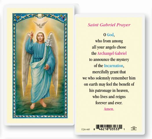 Saint Gabriel Laminated Catholic Prayer Holy Card Pack of 25