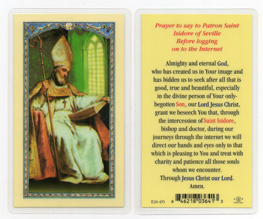 Saint Isidore Internet Laminated Catholic Prayer Holy Card Pack of 25