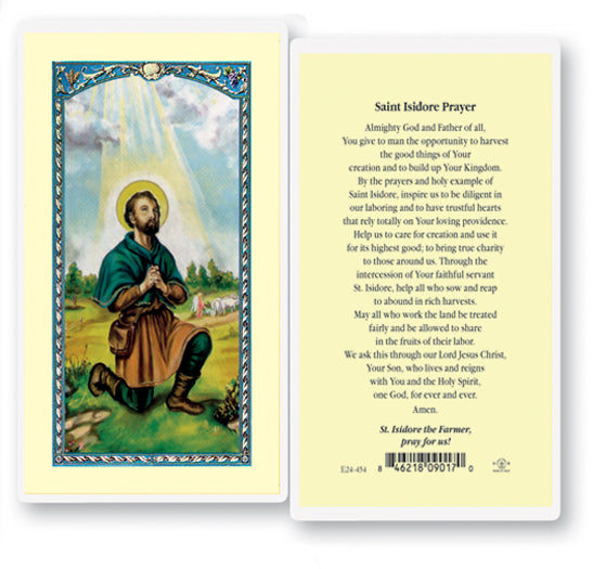 Saint Isidore Farmer Laminated Catholic Prayer Holy Card with Prayer on Back, Pack of 25