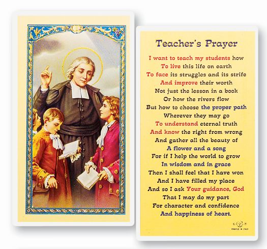 Teacher's Prayer Laminated Catholic Prayer Holy Card Pack of 25