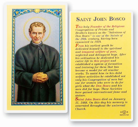 Saint John Bosco Laminated Catholic Prayer Holy Card with Prayer on Back, Pack of 25