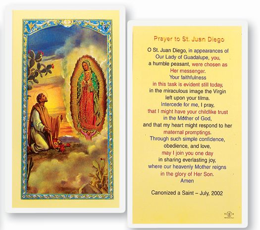Saint Juan Diego with Guadalupe Laminated Catholic Prayer Holy Card Pack of 25