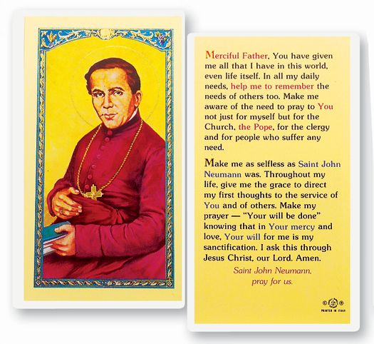 Saint John Neumann Pray for Us Laminated Holy Card Pack of 25